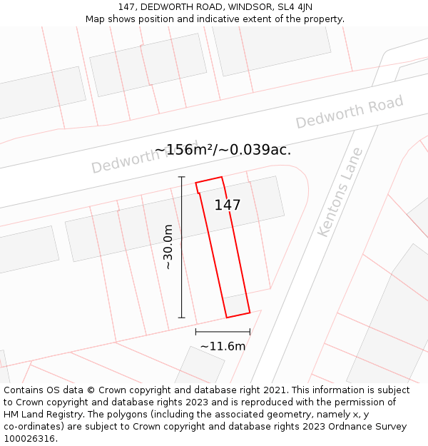147, DEDWORTH ROAD, WINDSOR, SL4 4JN: Plot and title map