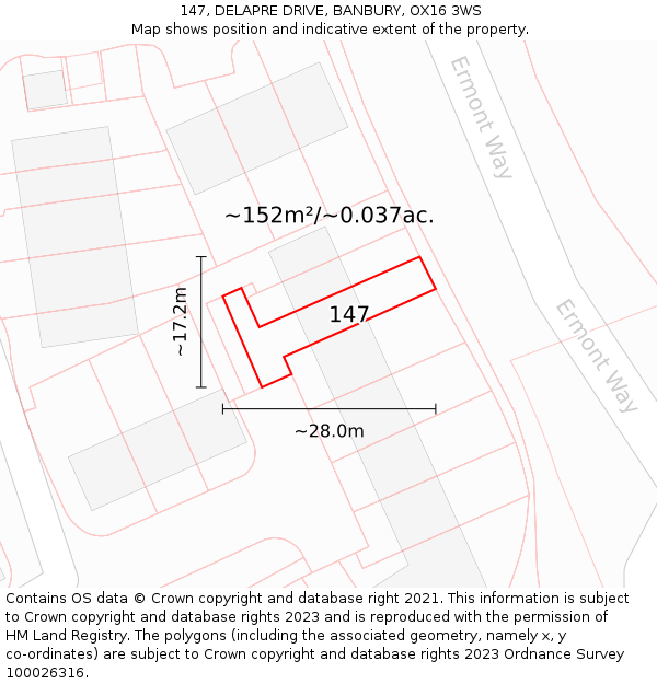 147, DELAPRE DRIVE, BANBURY, OX16 3WS: Plot and title map