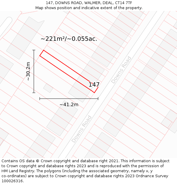 147, DOWNS ROAD, WALMER, DEAL, CT14 7TF: Plot and title map
