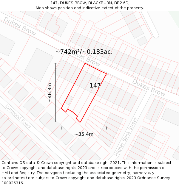 147, DUKES BROW, BLACKBURN, BB2 6DJ: Plot and title map