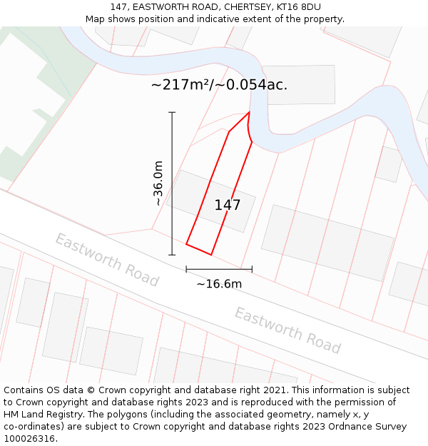 147, EASTWORTH ROAD, CHERTSEY, KT16 8DU: Plot and title map