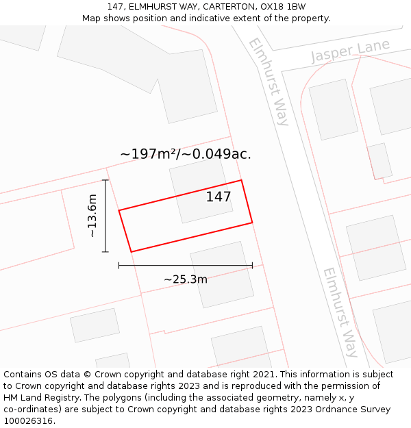 147, ELMHURST WAY, CARTERTON, OX18 1BW: Plot and title map