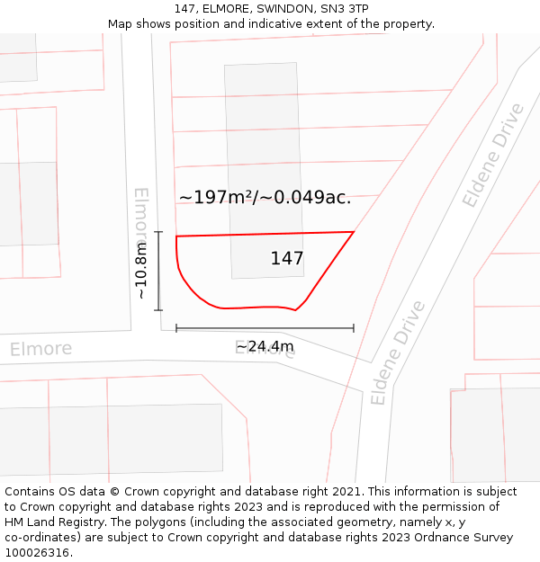 147, ELMORE, SWINDON, SN3 3TP: Plot and title map