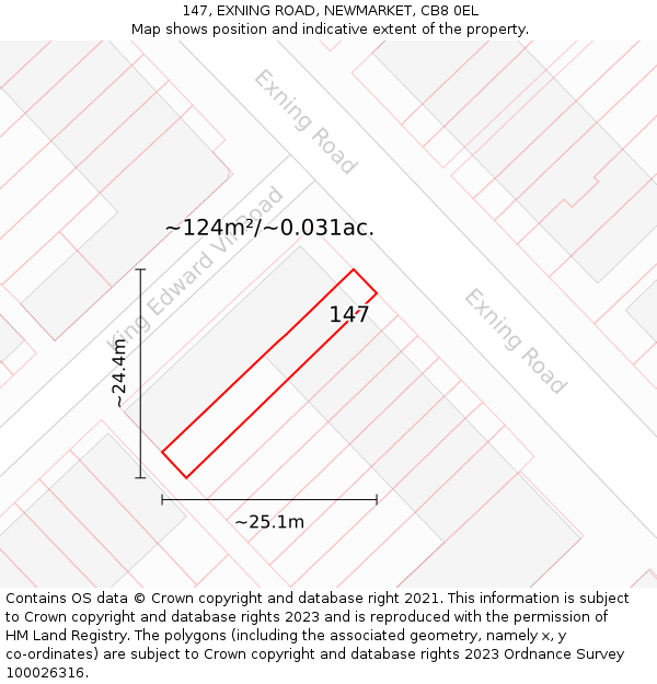147, EXNING ROAD, NEWMARKET, CB8 0EL: Plot and title map