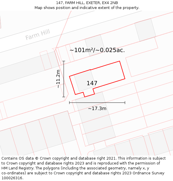147, FARM HILL, EXETER, EX4 2NB: Plot and title map