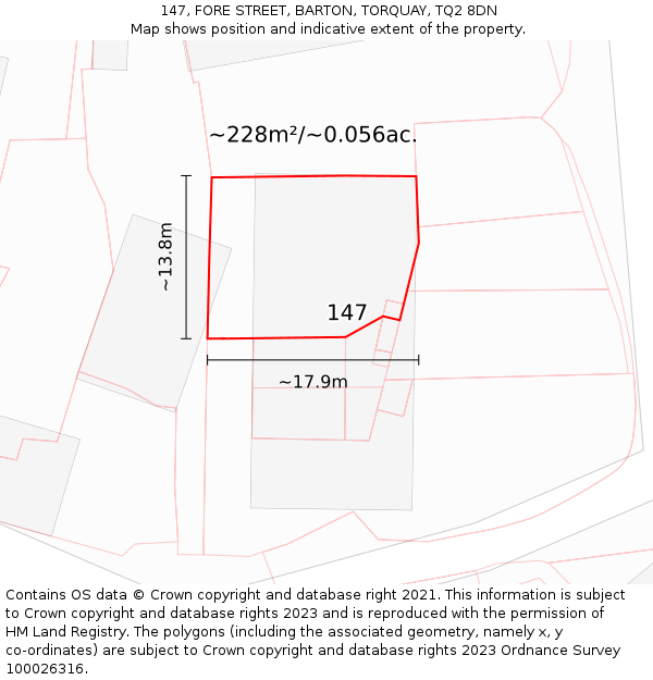 147, FORE STREET, BARTON, TORQUAY, TQ2 8DN: Plot and title map