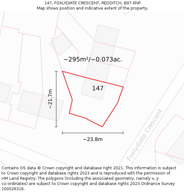 147, FOXLYDIATE CRESCENT, REDDITCH, B97 6NP: Plot and title map