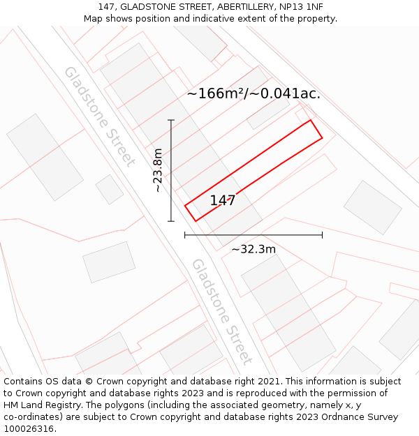 147, GLADSTONE STREET, ABERTILLERY, NP13 1NF: Plot and title map