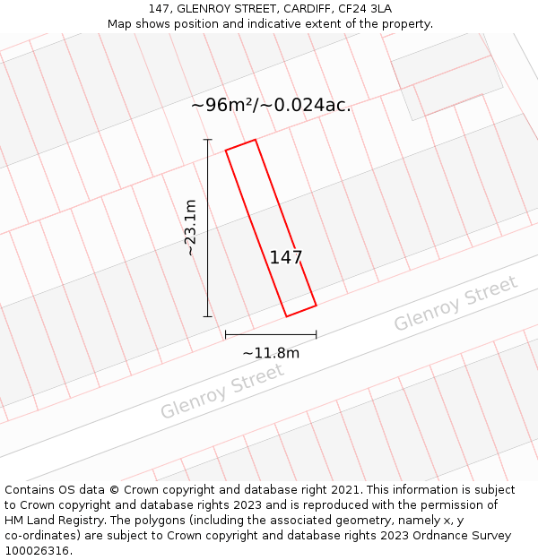 147, GLENROY STREET, CARDIFF, CF24 3LA: Plot and title map