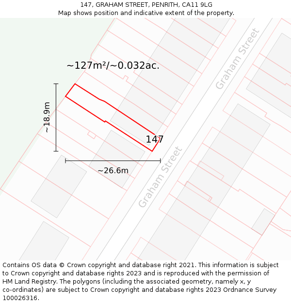 147, GRAHAM STREET, PENRITH, CA11 9LG: Plot and title map