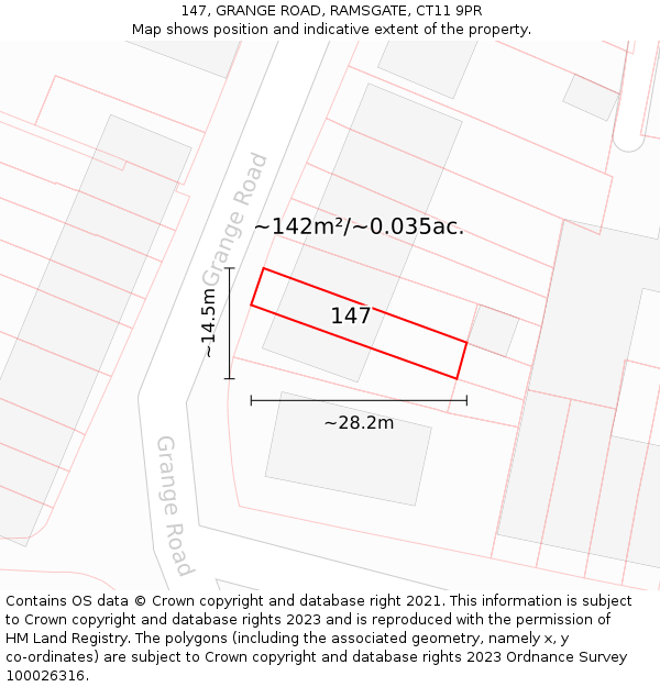 147, GRANGE ROAD, RAMSGATE, CT11 9PR: Plot and title map