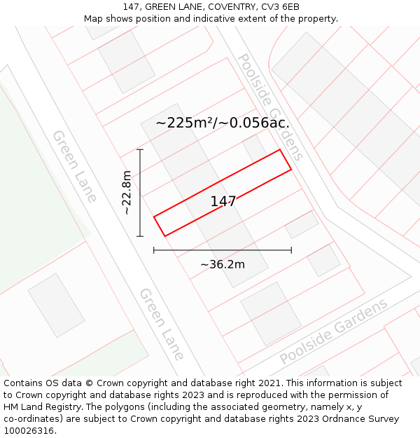 147, GREEN LANE, COVENTRY, CV3 6EB: Plot and title map