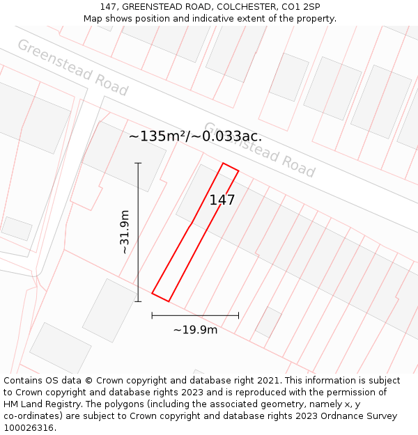 147, GREENSTEAD ROAD, COLCHESTER, CO1 2SP: Plot and title map