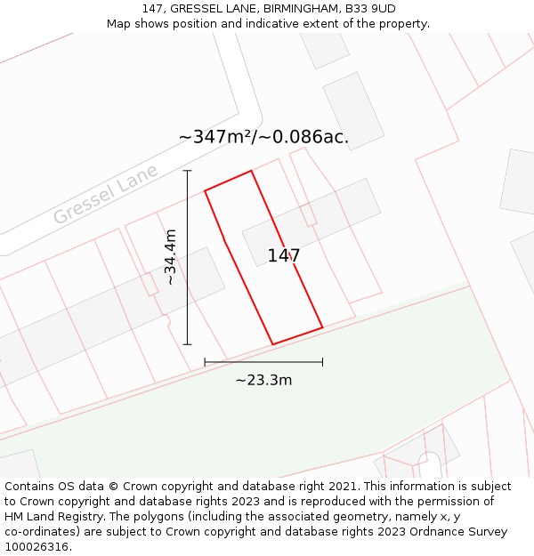 147, GRESSEL LANE, BIRMINGHAM, B33 9UD: Plot and title map