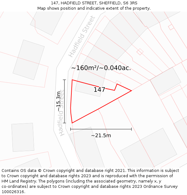 147, HADFIELD STREET, SHEFFIELD, S6 3RS: Plot and title map