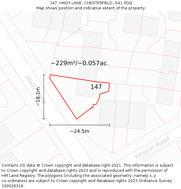 147, HADY LANE, CHESTERFIELD, S41 0DQ: Plot and title map