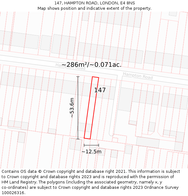 147, HAMPTON ROAD, LONDON, E4 8NS: Plot and title map