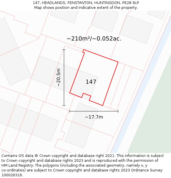 147, HEADLANDS, FENSTANTON, HUNTINGDON, PE28 9LP: Plot and title map