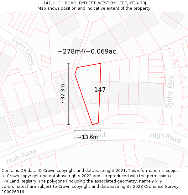 147, HIGH ROAD, BYFLEET, WEST BYFLEET, KT14 7RJ: Plot and title map