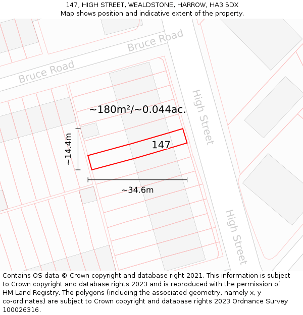 147, HIGH STREET, WEALDSTONE, HARROW, HA3 5DX: Plot and title map