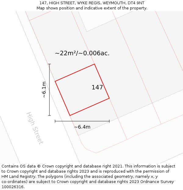 147, HIGH STREET, WYKE REGIS, WEYMOUTH, DT4 9NT: Plot and title map