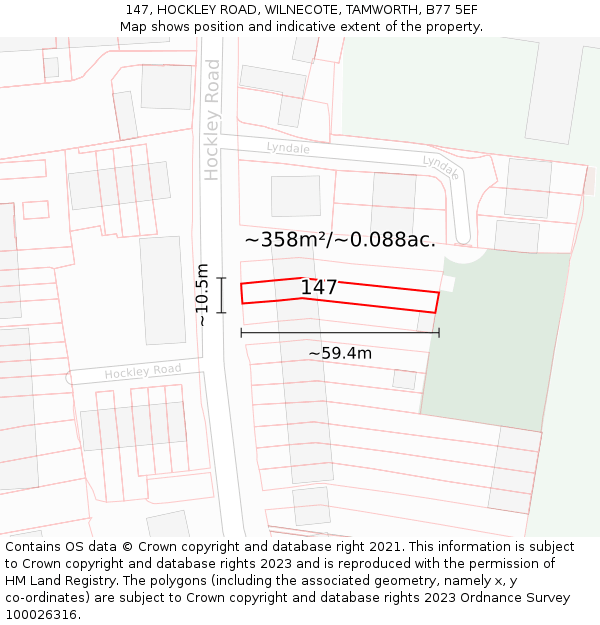 147, HOCKLEY ROAD, WILNECOTE, TAMWORTH, B77 5EF: Plot and title map