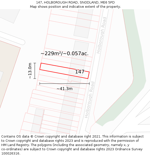 147, HOLBOROUGH ROAD, SNODLAND, ME6 5PD: Plot and title map
