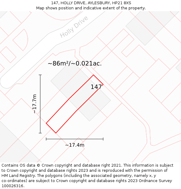 147, HOLLY DRIVE, AYLESBURY, HP21 8XS: Plot and title map