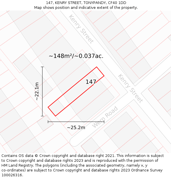 147, KENRY STREET, TONYPANDY, CF40 1DD: Plot and title map