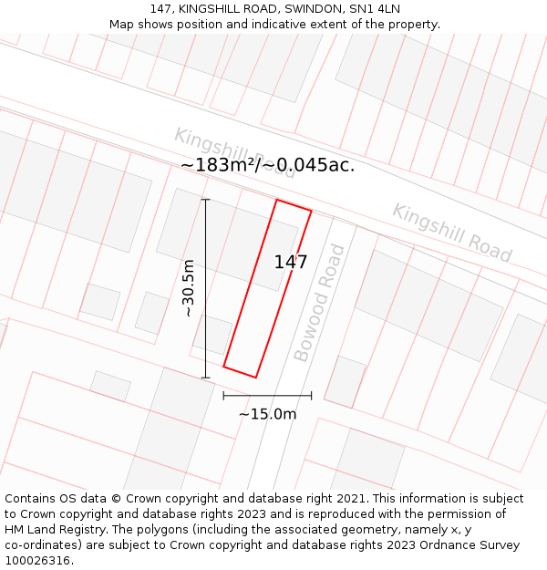 147, KINGSHILL ROAD, SWINDON, SN1 4LN: Plot and title map