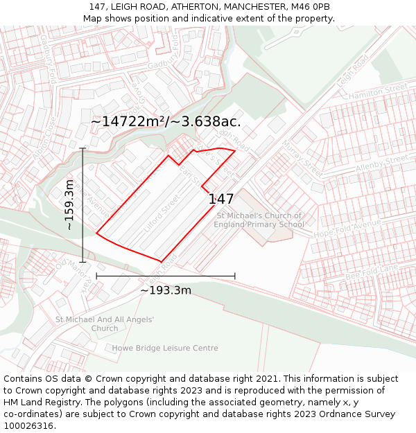 147, LEIGH ROAD, ATHERTON, MANCHESTER, M46 0PB: Plot and title map