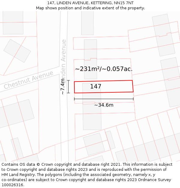 147, LINDEN AVENUE, KETTERING, NN15 7NT: Plot and title map