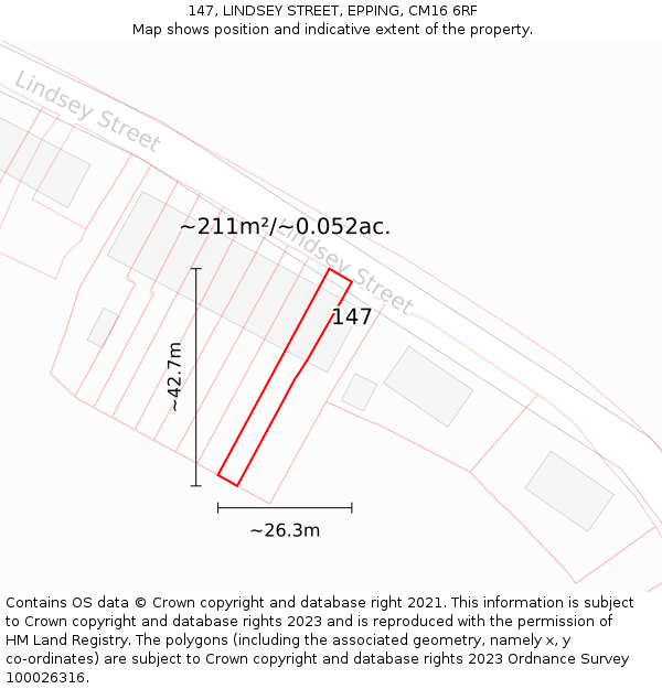147, LINDSEY STREET, EPPING, CM16 6RF: Plot and title map
