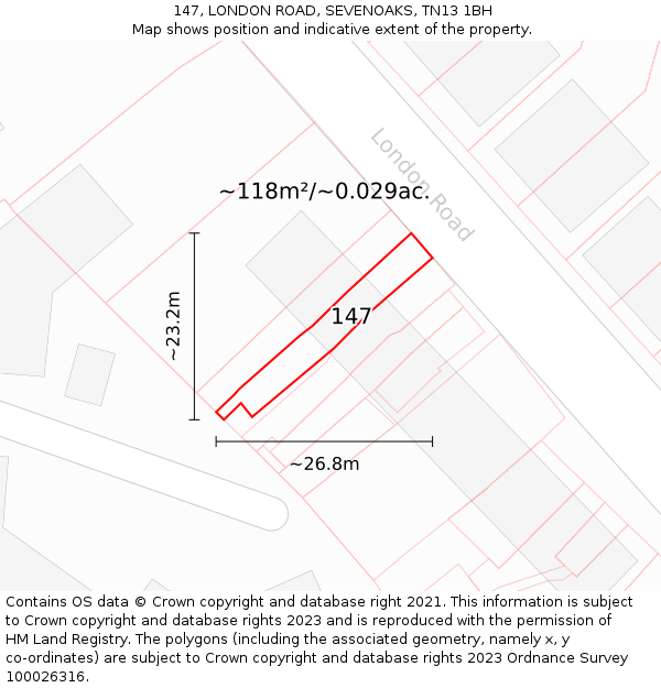 147, LONDON ROAD, SEVENOAKS, TN13 1BH: Plot and title map