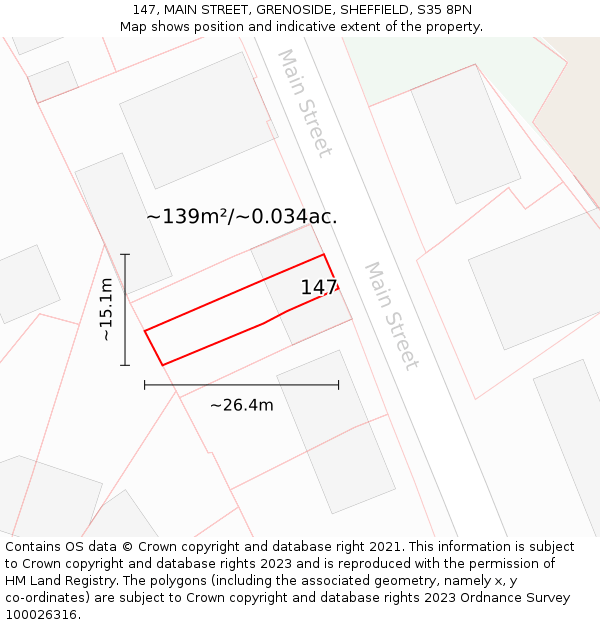 147, MAIN STREET, GRENOSIDE, SHEFFIELD, S35 8PN: Plot and title map