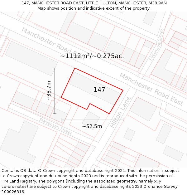 147, MANCHESTER ROAD EAST, LITTLE HULTON, MANCHESTER, M38 9AN: Plot and title map