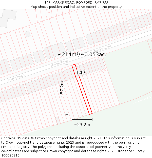 147, MARKS ROAD, ROMFORD, RM7 7AF: Plot and title map