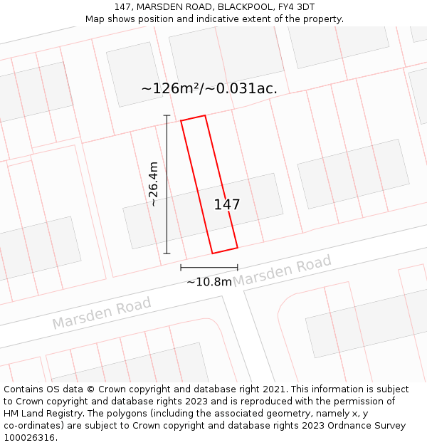 147, MARSDEN ROAD, BLACKPOOL, FY4 3DT: Plot and title map