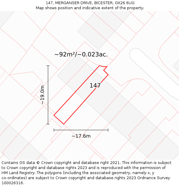147, MERGANSER DRIVE, BICESTER, OX26 6UG: Plot and title map