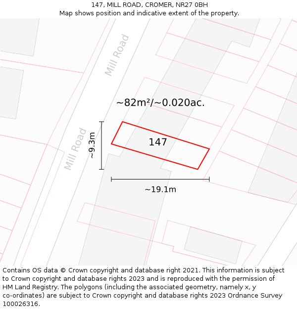 147, MILL ROAD, CROMER, NR27 0BH: Plot and title map