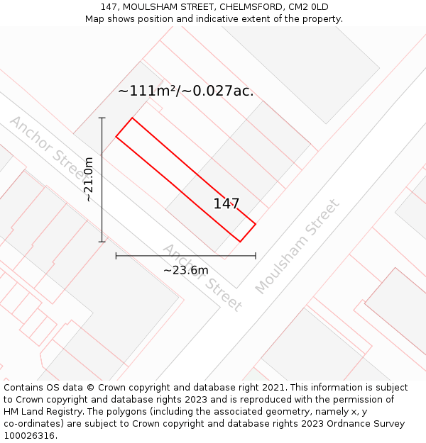 147, MOULSHAM STREET, CHELMSFORD, CM2 0LD: Plot and title map