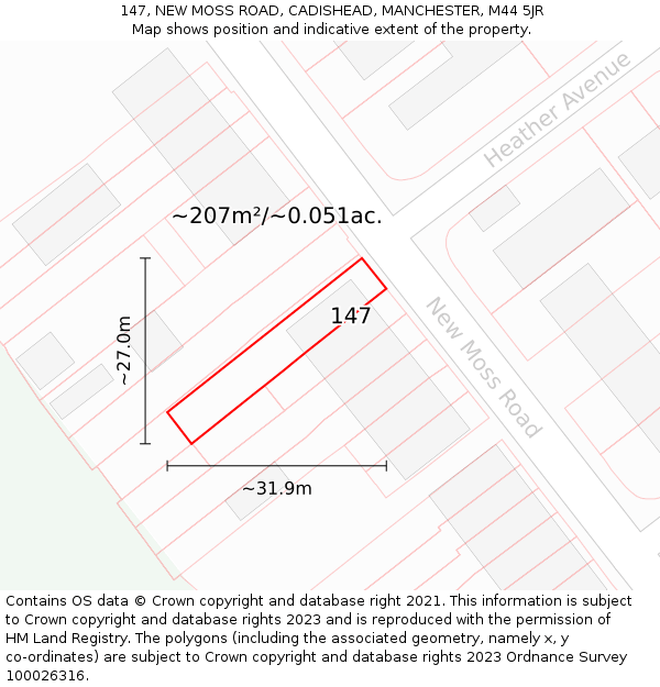 147, NEW MOSS ROAD, CADISHEAD, MANCHESTER, M44 5JR: Plot and title map