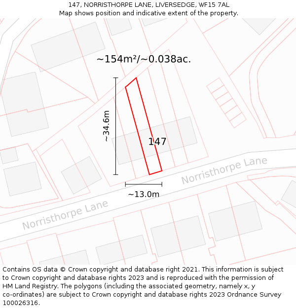 147, NORRISTHORPE LANE, LIVERSEDGE, WF15 7AL: Plot and title map