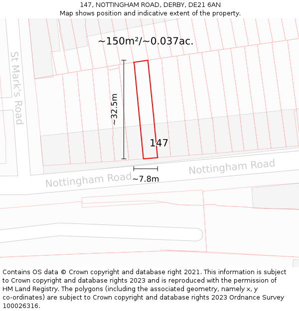 147, NOTTINGHAM ROAD, DERBY, DE21 6AN: Plot and title map