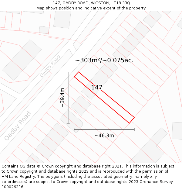 147, OADBY ROAD, WIGSTON, LE18 3RQ: Plot and title map