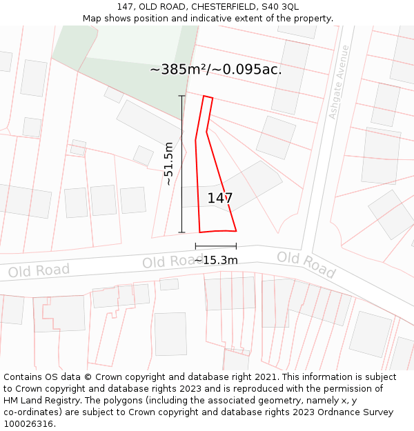 147, OLD ROAD, CHESTERFIELD, S40 3QL: Plot and title map