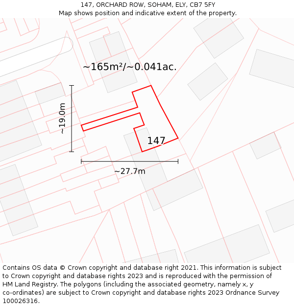 147, ORCHARD ROW, SOHAM, ELY, CB7 5FY: Plot and title map