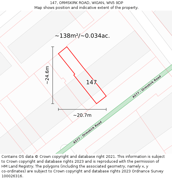 147, ORMSKIRK ROAD, WIGAN, WN5 9DP: Plot and title map