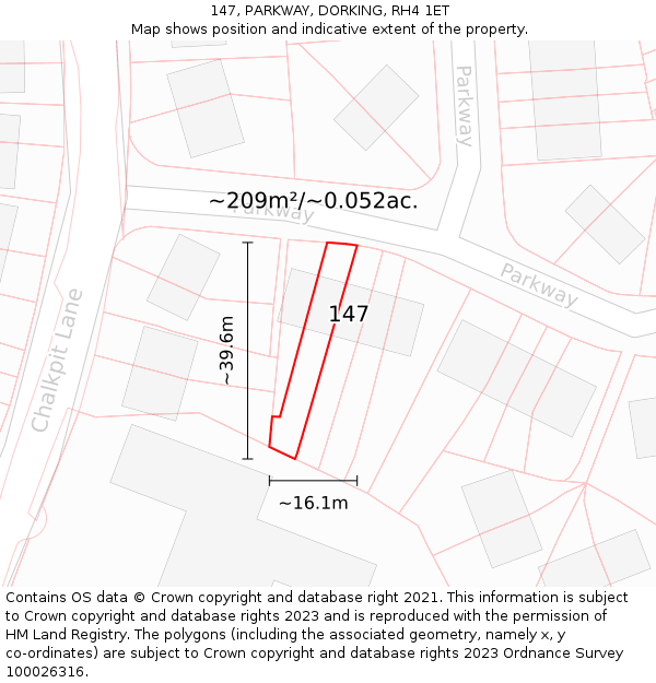 147, PARKWAY, DORKING, RH4 1ET: Plot and title map