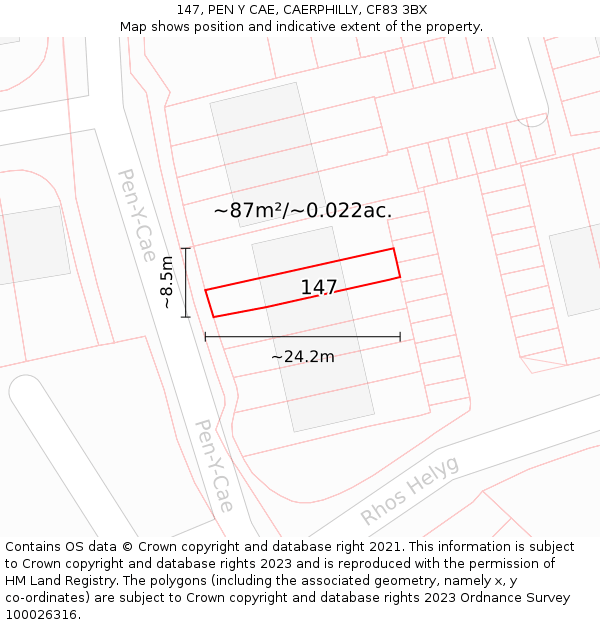 147, PEN Y CAE, CAERPHILLY, CF83 3BX: Plot and title map